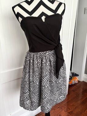 miami Strapless Black Top with Black & White Geometric Skirt